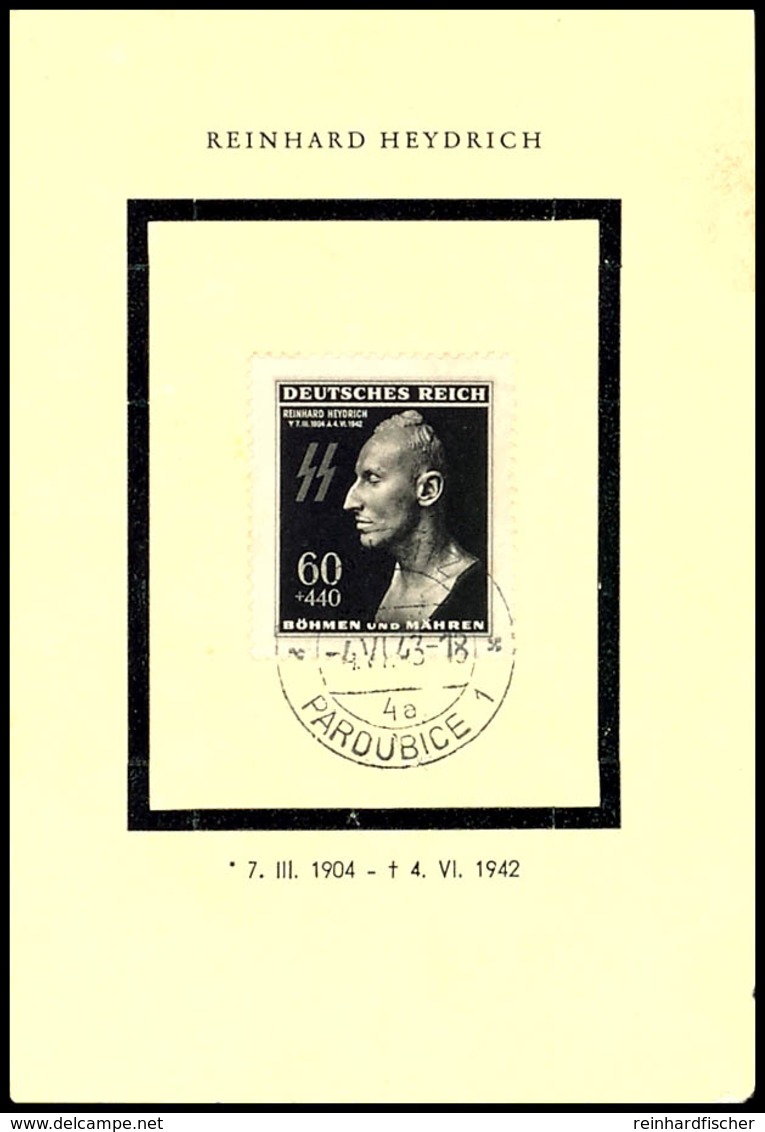 3227 B&M, 1943, R. Heydrich, Kl. Trauergedenkblatt Mit Pass. MiNr. 131, Schmalem Rand, Gerade Einzeilige Überschrift, Dü - Sonstige & Ohne Zuordnung