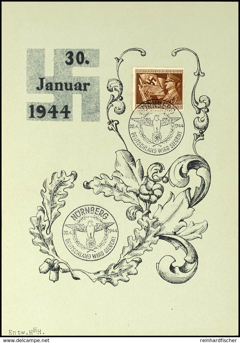 3228 1944, 30. Januar 1944, Gedenkblatt (Entwurf Hugo Hennemann) Pass. Frankiert Mit MiNr. 865 Und SST Nürnberg 30.01.19 - Other & Unclassified
