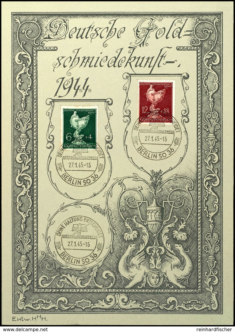 3230 1944, Deutsche Goldschmiedekunst 1944, DIN A5 Gedenkblatt (Entwurf Hugo Hennemann) Pass. Frankiert Mit MiNr. 902/3  - Sonstige & Ohne Zuordnung