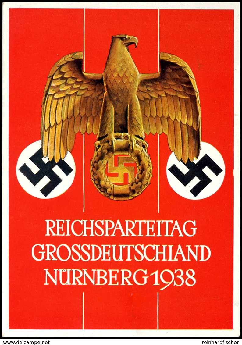 3251 1938, Reichsparteitag Nürnberg, Adler über Hoheitszeichen, Color Propagandakarte Hoffmann Nr. 38/1, Blankogestempel - Sonstige & Ohne Zuordnung