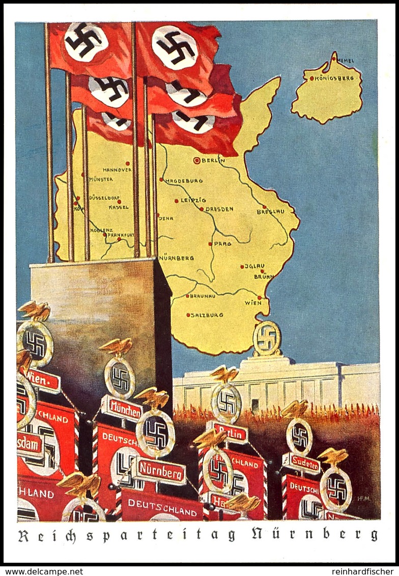3252 1939 Reichsparteitag Nürnberg, Motiv "Fahnen Vor Landkarte", Color Prachtkarte Aus Andruckbogen Zum Wegen Kriegsbeg - Sonstige & Ohne Zuordnung