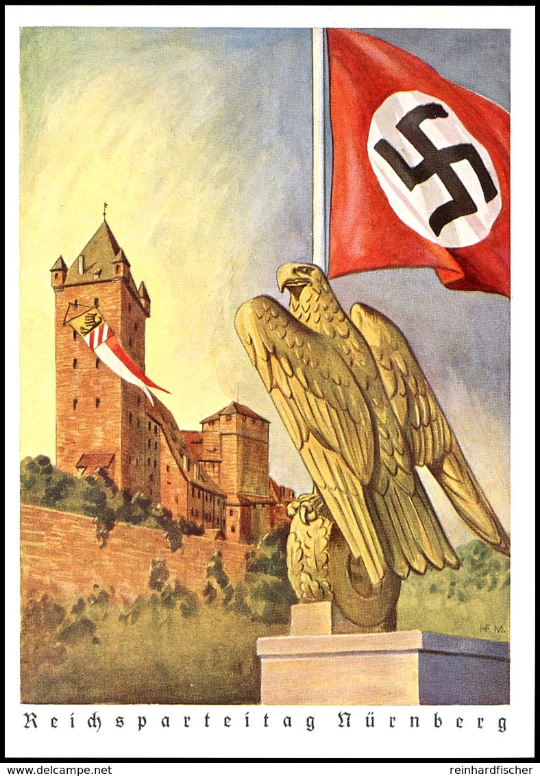 3254 1939 Reichsparteitag Nürnberg, Motiv "Reichsadler Vor Burg Mit Fahne", Color Prachtkarte Aus Andruckbogen Zum Wegen - Andere & Zonder Classificatie