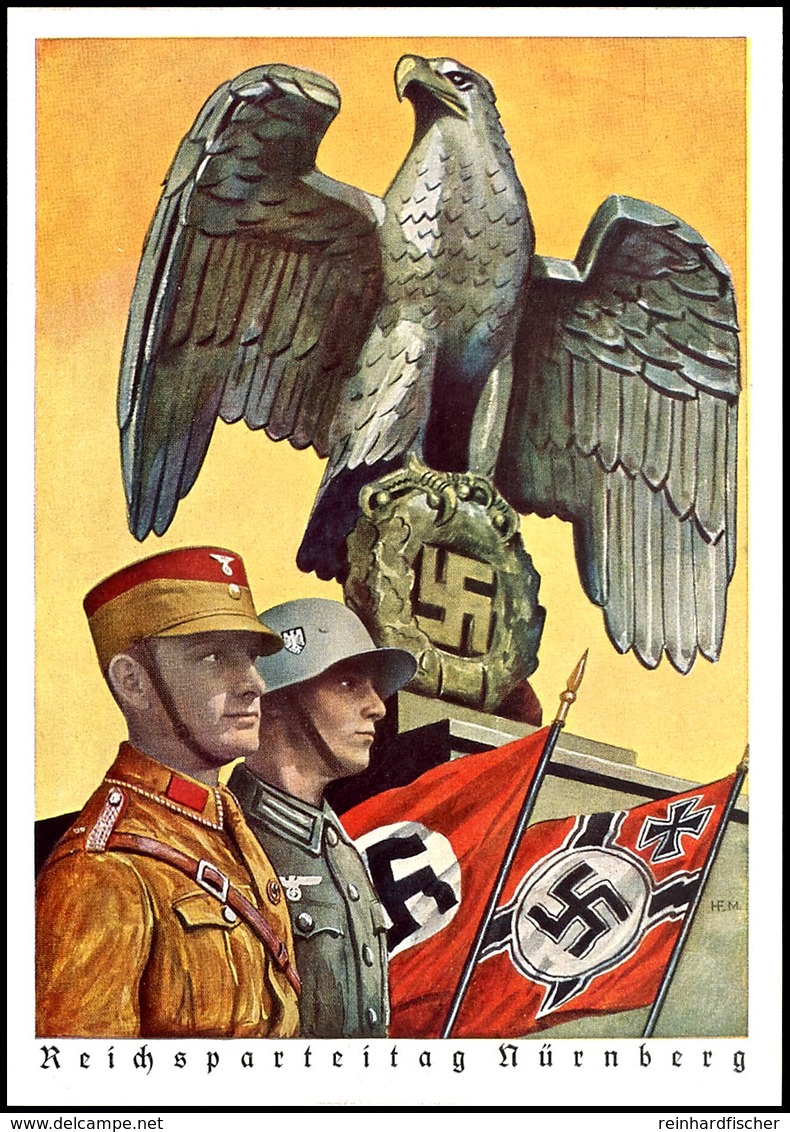 3256 1939 Reichsparteitag Nürnberg, Motiv "Soldaten Vor Reichsadler Und Fahnen", Color Prachtkarte Aus Andruckbogen Zum  - Andere & Zonder Classificatie