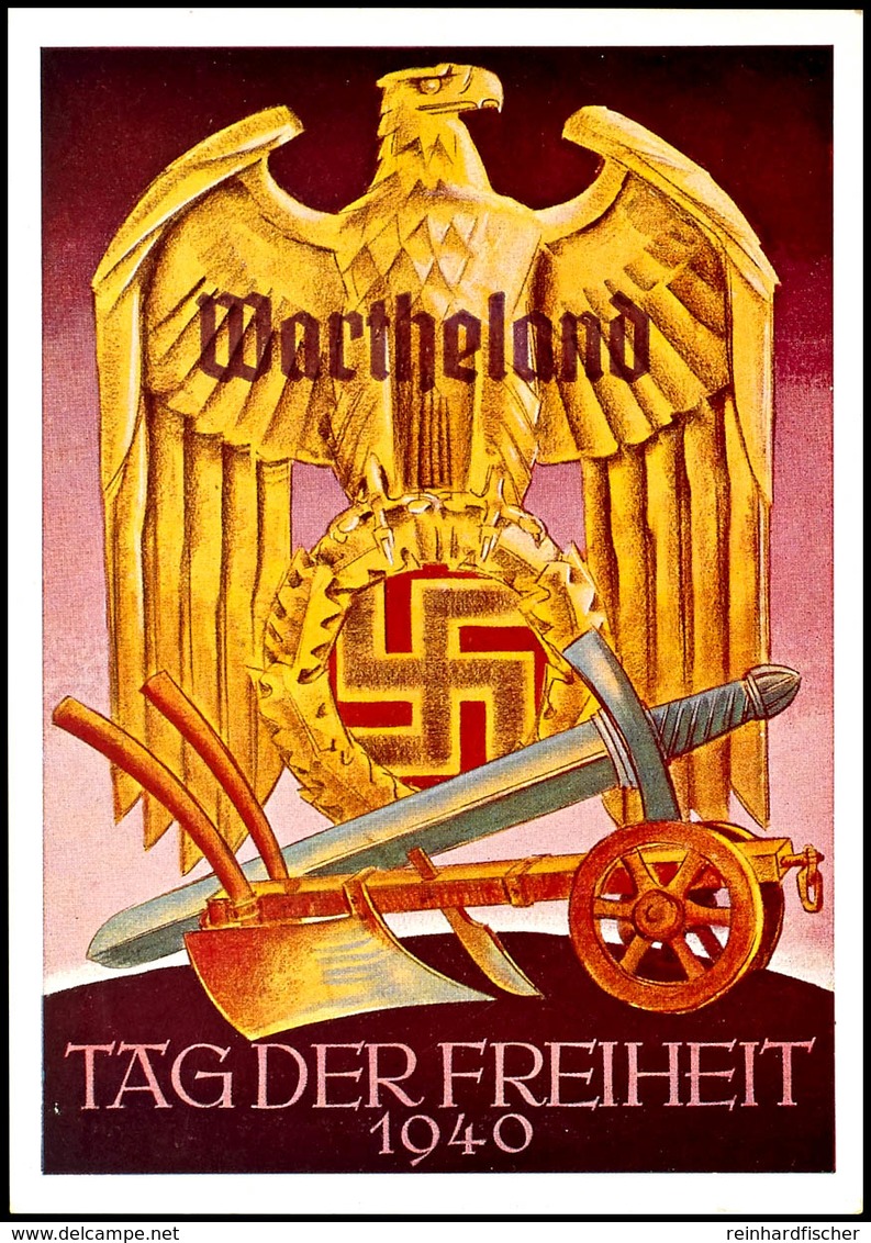 3268 1940, Tag Der Freiheit/Wartheland, Color Propagandakarte Mit Entsprechendem Sonderstempel Und 5 Pfg Hindenburg, Ung - Sonstige & Ohne Zuordnung