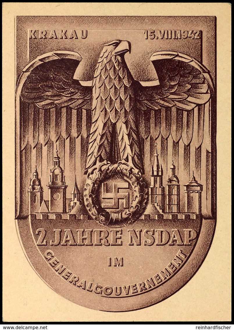 3271 1942, Color-Karte "2 Jahre NSDAP Im Generalgouvernement Mit Großem Adler Auf Ehrenkranz Mit Hakenkreuz", Gelaufen U - Other & Unclassified