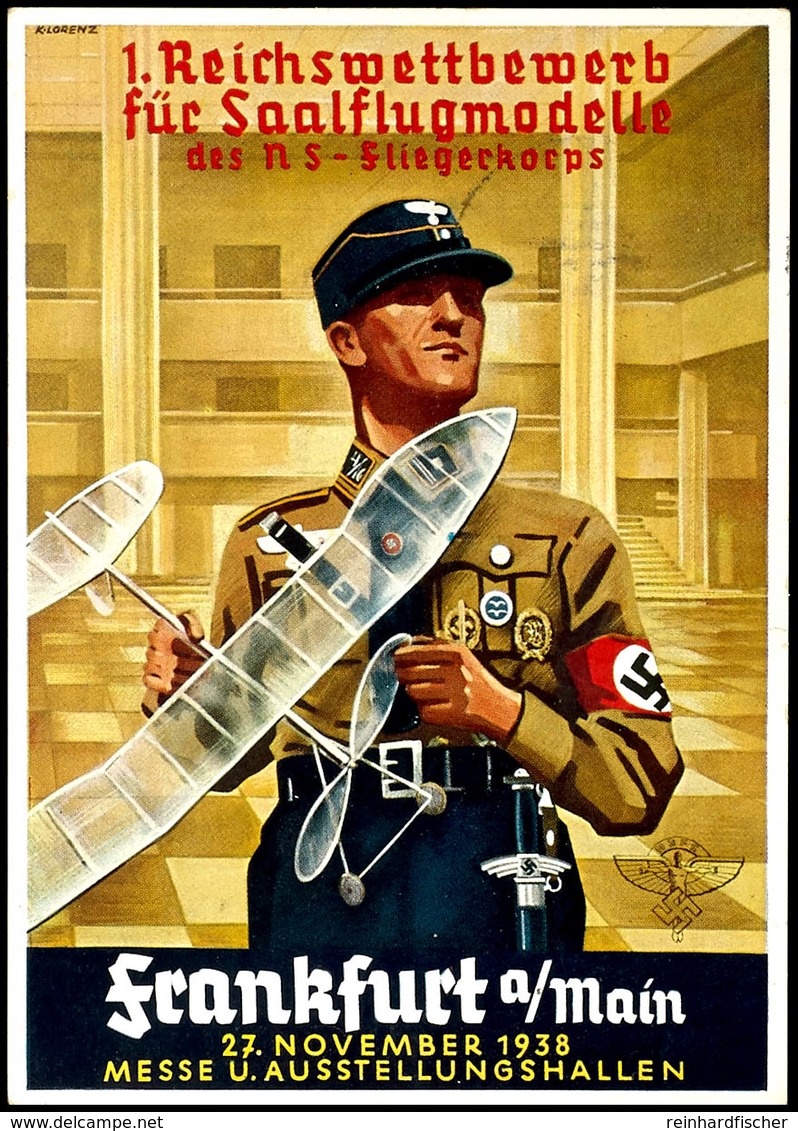 3296 1938, Color-Karte "1. Reichswettbewerb Für Saalflugmodelle Des NS Fliegerkorps 27 November 1938 Frankfurt Am Main", - Andere & Zonder Classificatie