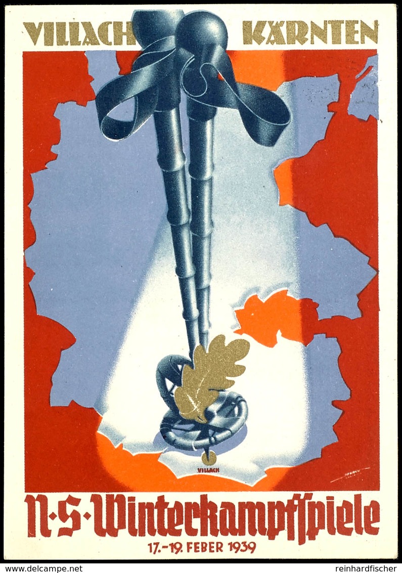3298 1939, Color-Karte "Villach Kärnten NS Wintermkampfspiele 17.-19. FEBER 1939", Blankogestempelt Mit SST VILLACH 16.2 - Sonstige & Ohne Zuordnung