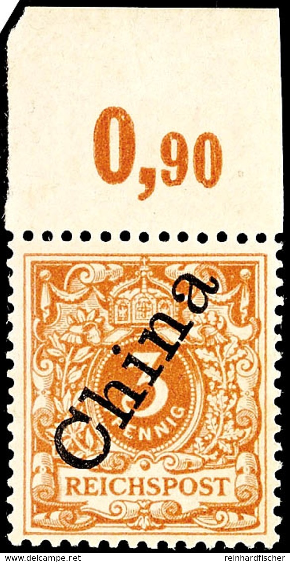 3339 3 Pf. Steilaufdruck Lebhaftbraunocker Tadellos Postfrisch, Tiefst Gepr. Dr. Steuer VÖB, Mi. 250,-     1IIc ** - China (offices)