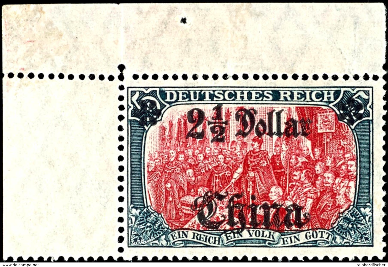 3377 2 1/2 Dollar Auf 5 Mark Mit Aufdruckfehler "rechte Rosette Auf Einer Spitze" Tadellos Postfrisch (oberer Bogenrand  - China (offices)