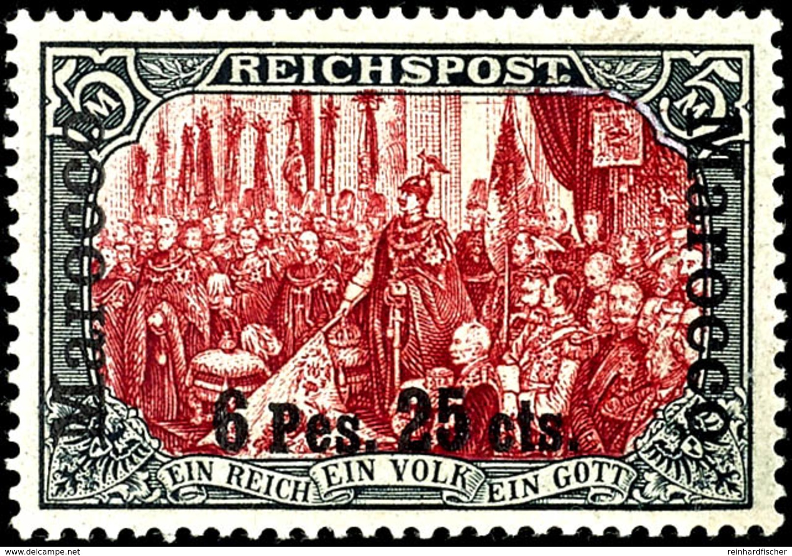 3396 6 P 25 C. Auf 5 M. Reichspost, Type I/III, Nachmalung Mit Rot Und Deckweiß, Tadellos Postfrisch, Unsigniert, Kabine - Morocco (offices)