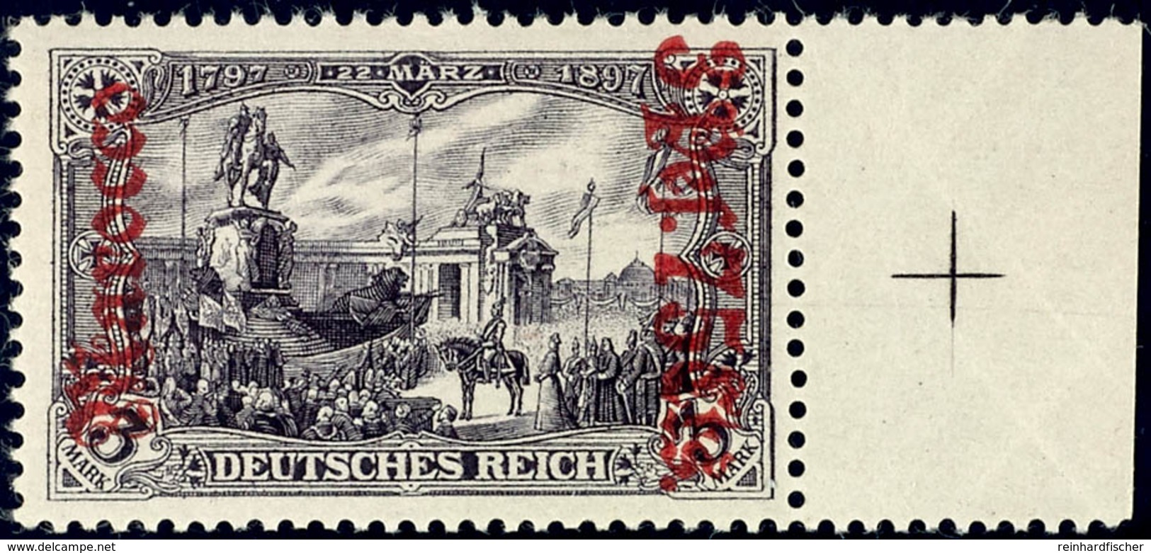 3402 3 Pes. 75 Cts. Auf 3 Mark Deutsches Reich Ohne Wasserzeichen, Luxusstück Vom Rechten Rand, Geprüft Jäschke-Lantelme - Marokko (kantoren)