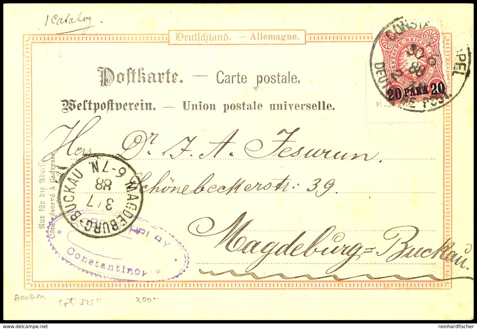 3435 20 Para Auf 10 Pf Tadellos Als Einzelfrankatur Auf Echt Bedarfsmäßig Gebrauchter Postkarte (mit Ausführlichem Gesch - Deutsche Post In Der Türkei