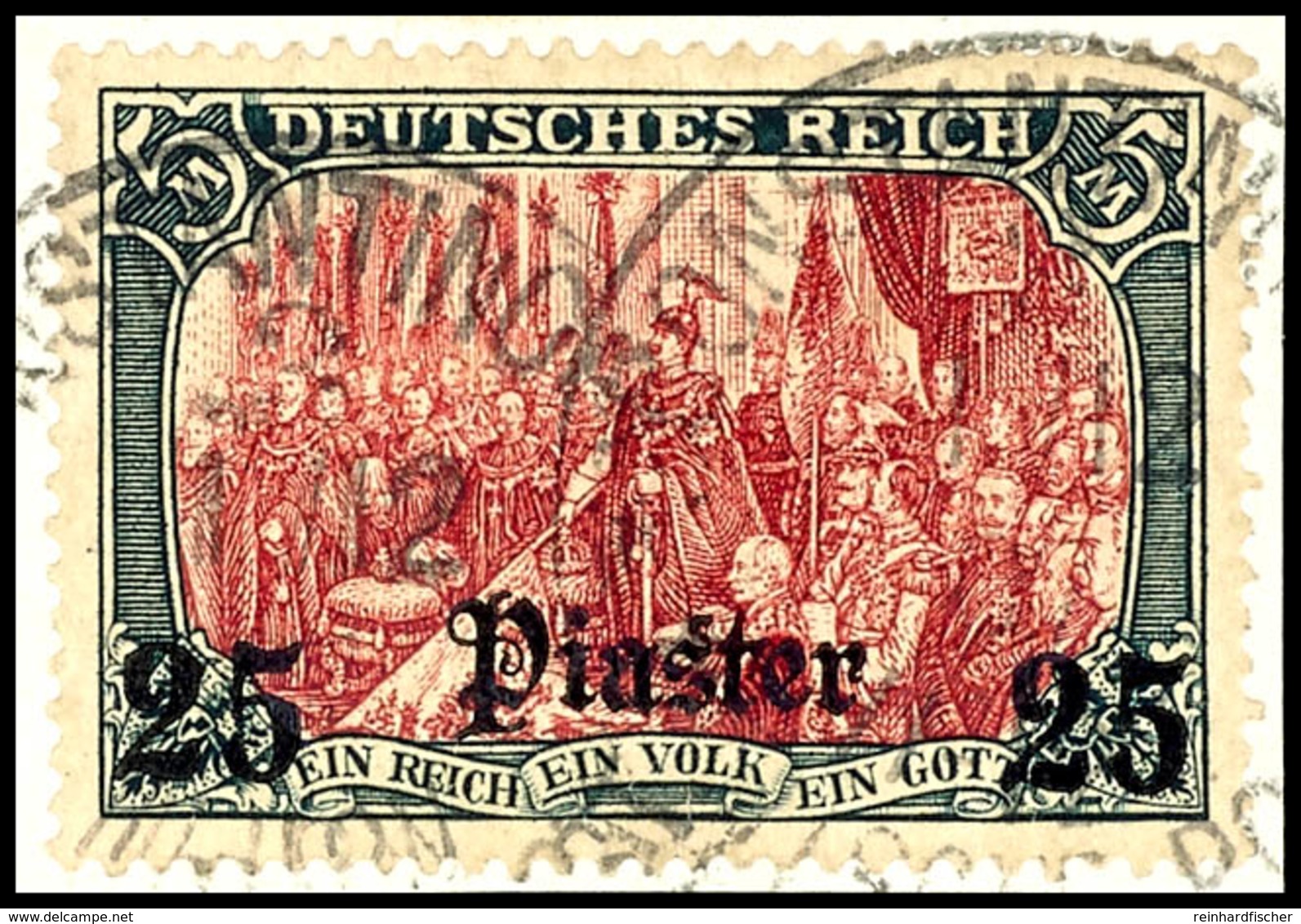 3489 25 Pia. Auf 5 M., Tadelloses Briefstück, Gepr. Jäschke-L. BPP, Mi. 100.-, Katalog: 47b BS - Deutsche Post In Der Türkei