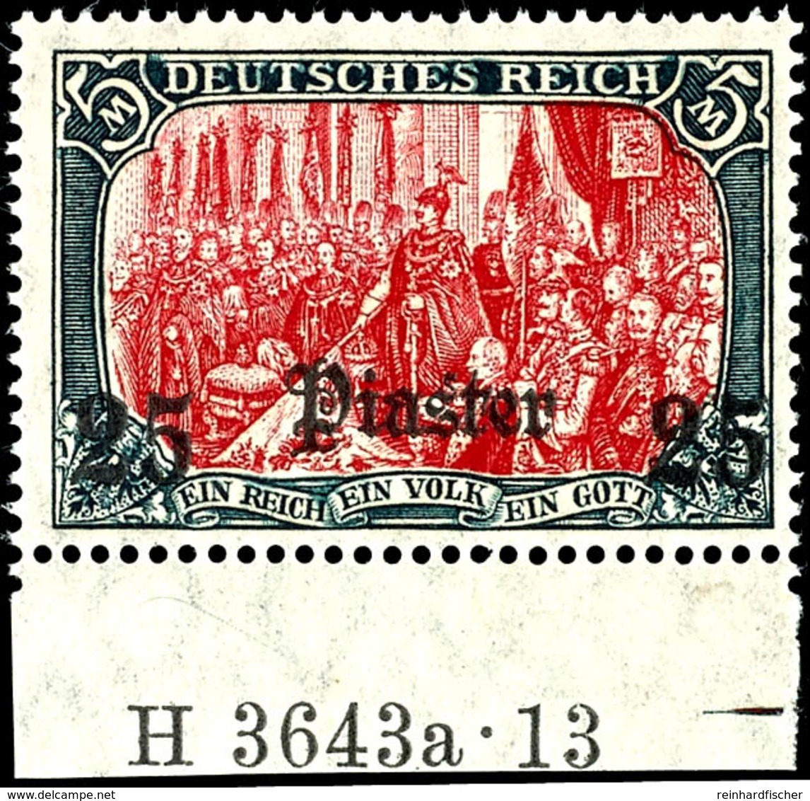 3490 25 Piaster Auf 5 Mark Vom Unterrand Mit Aufdruck-HAN 3643a.13 Tadellos Postfrisch, Mi. 700,--, Katalog: 47b HAN A * - Deutsche Post In Der Türkei