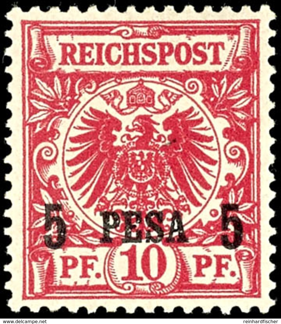 3523 5 P. Auf 10 Pfg Krone/Adler, Tadellos Postfrisch, Kabinett, Gepr. Zenker BPP, Mi. 250.-, Katalog: 3Ic ** - Deutsch-Ostafrika