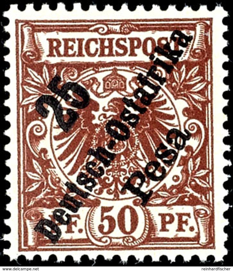 3532 25 Pesa Auf 50 Pf. Krone/Adler, Luxus Postfrisch, Geprüft Schmidt, Mi. 140,- Unterbewertet, Katalog: 10 ** - German East Africa