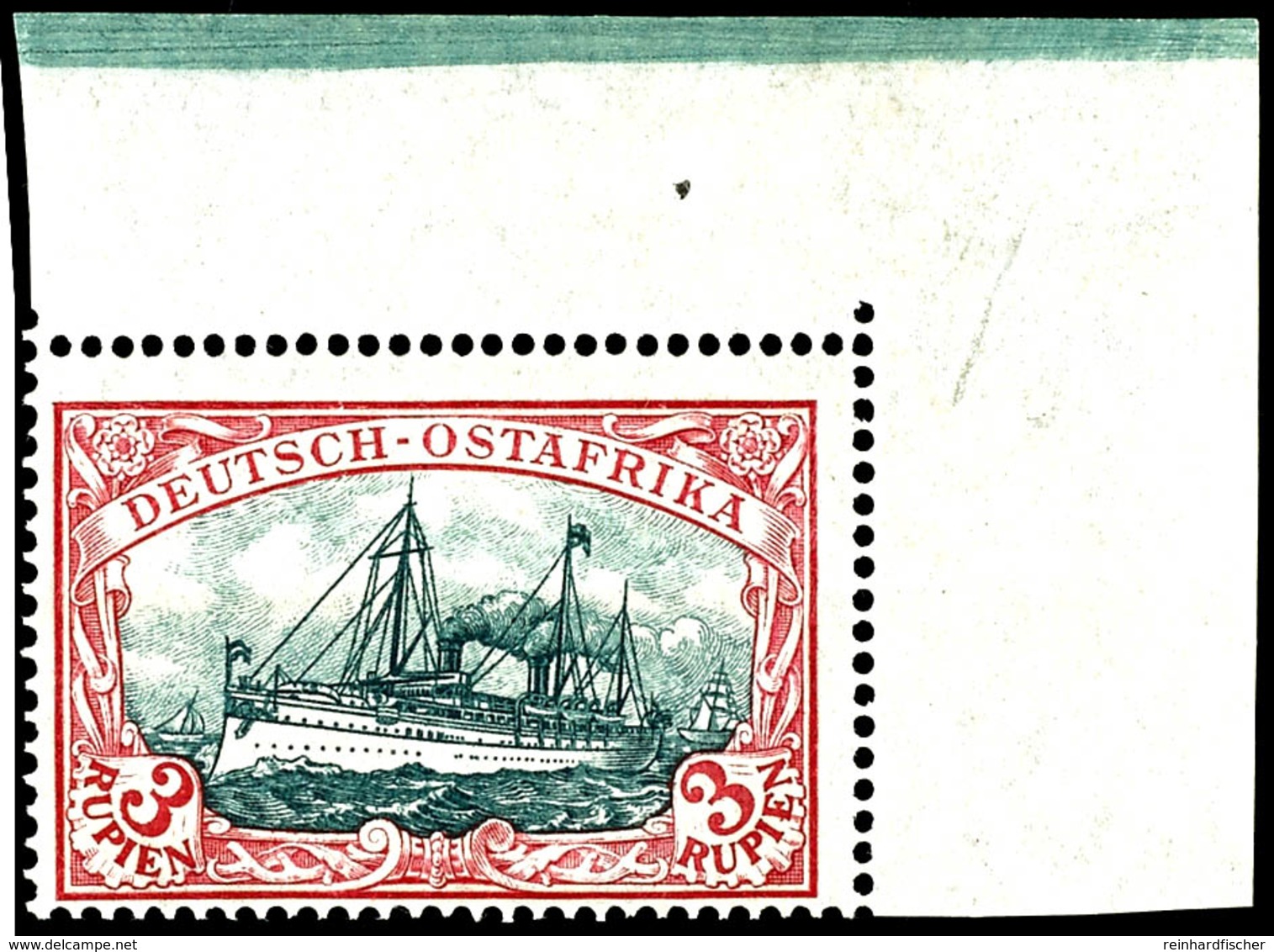 3554 3 R. Kaiseryacht Mit Wasserzeichen, Kriegsdruck, Gezähnt 26:17, Mit Rechter Oberer Bogenecke, Tadellos Postfrisch,  - Deutsch-Ostafrika