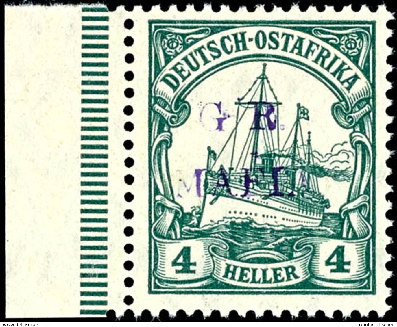 3571 4 Heller Kaiseryacht Mit Schwärzlichenviolettem Aufdruck "G.R. MAFIA", Tadellos Postfrisch Vom Linken Bogenrand, Ti - Duits-Oost-Afrika