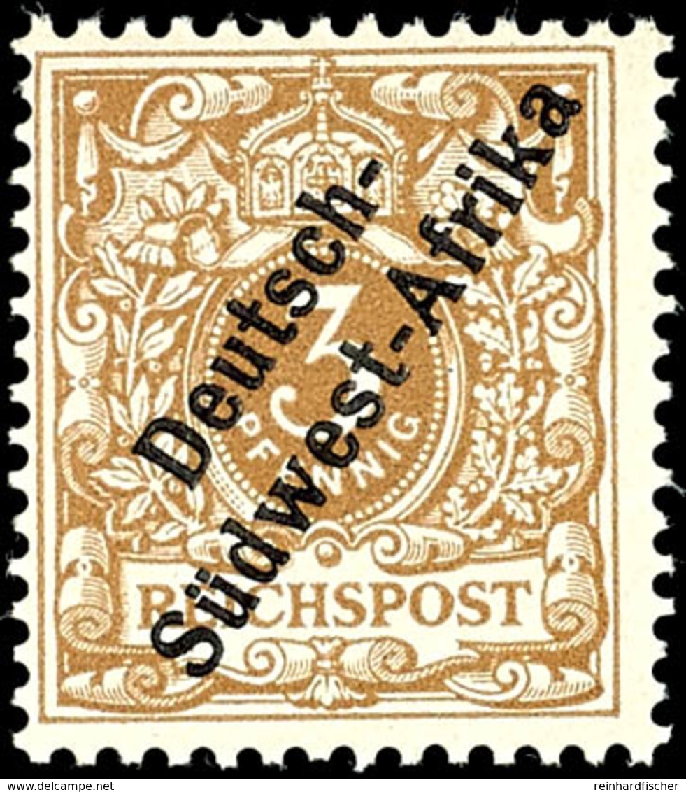 3580 3 Pfg Krone/Adler Hellockerbraun, Tadellos Postfrisch, Kabinett, Gepr. Bothe BPP, Mi. 120.-, Katalog: 1b ** - German South West Africa