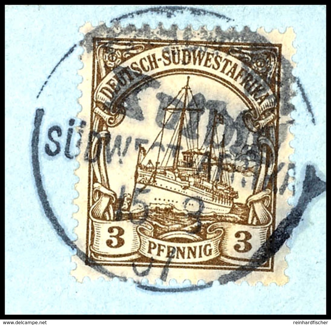 3610 KUIBIS Schwarz Mit Wanderstempel Vom 15/8 07 Klar Und Zentrisch Auf Briefstück 3 Pfg Kaiseryacht, Tadellos, Seltene - Deutsch-Südwestafrika