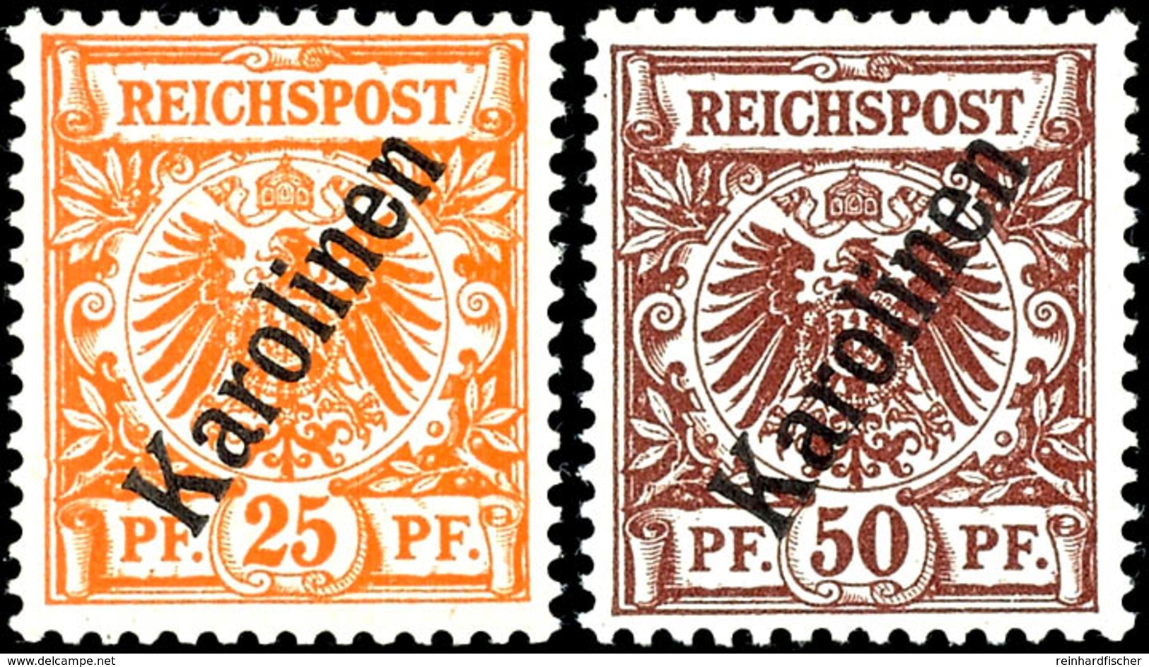 3653 3 - 50 Pfg Krone/Adler Steilaufdruck, 6 Werte Komplett, 10 Pfg Mit Linker Oberer Bogenecke, Tadellos Postfrisch, Mi - Caroline Islands