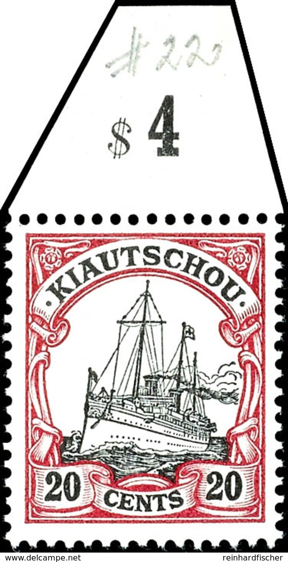 3672 20 C. Kaiseryacht Mit Oberrand Und RWZ, Tadellos Postfrisch, Luxus, Gepr. Bothe BPP, Katalog: 22 ** - Kiautschou