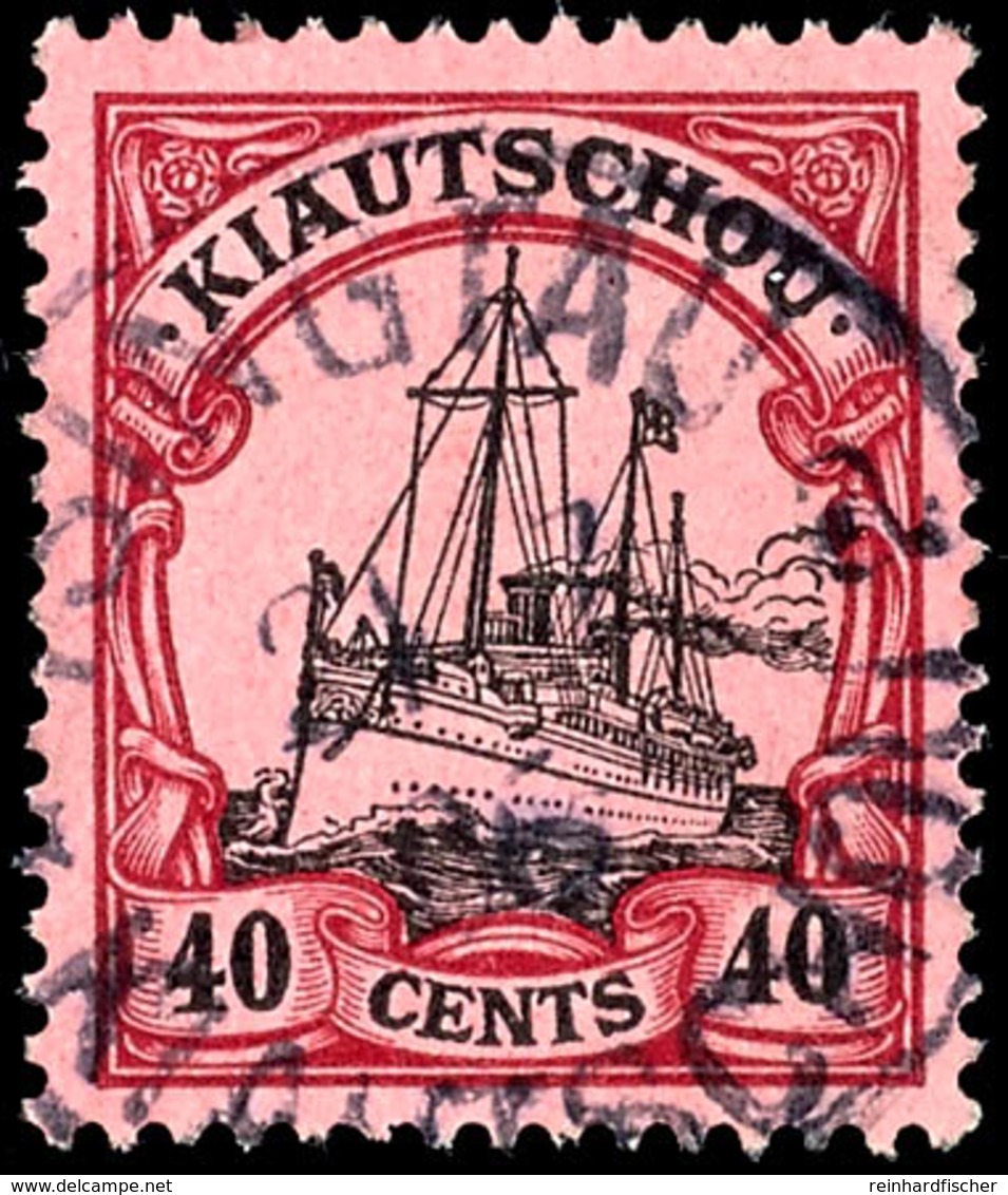 3674 40 Cents Kaiseryacht Ohne Wasserzeichen, Gestempelt TSINGTAU KIAUTSCHOU * A, Mi. 120,-, Katalog: 23 O - Kiauchau