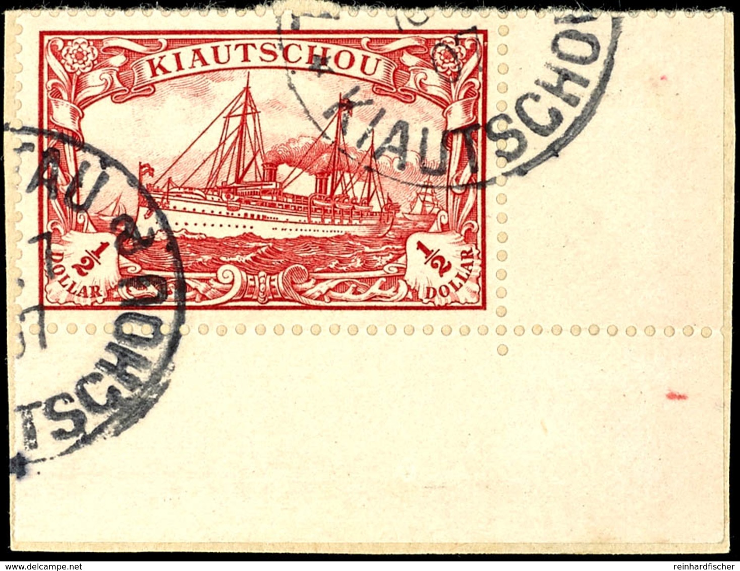 3675 1/2 $ Rot , Re. Unterer Eckrand A. Briefstück, Gepr. Jäschke-L. BPP, Mi. 100.-, Katalog: 24 BS - Kiautschou