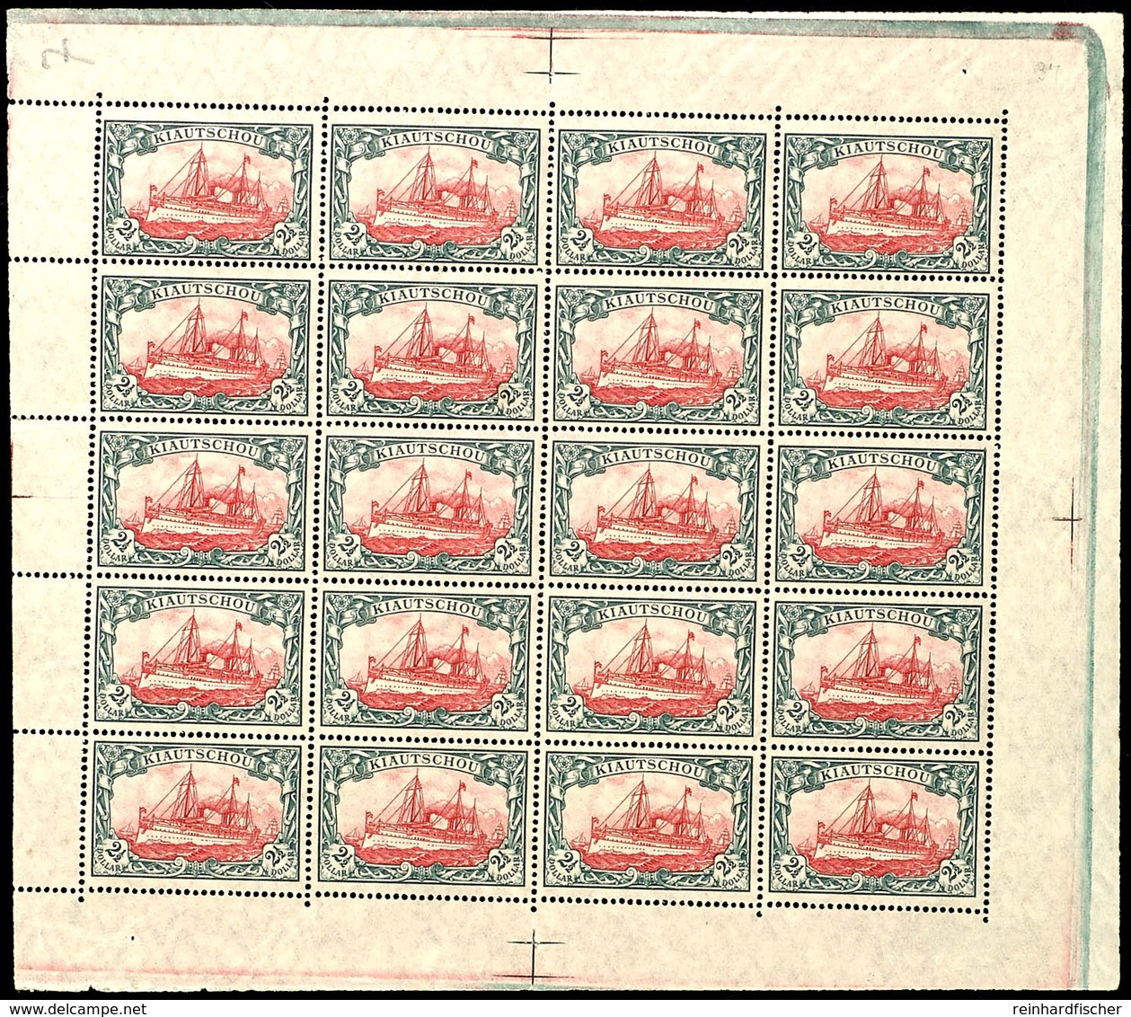 3687 2 1/2 $ Kaiseryacht Mit Wasserzeichen, Originalbogen Zu 20 Stück, Tadellos Postfrisch, Unsigniert, Ein Wert Herstel - Kiautschou