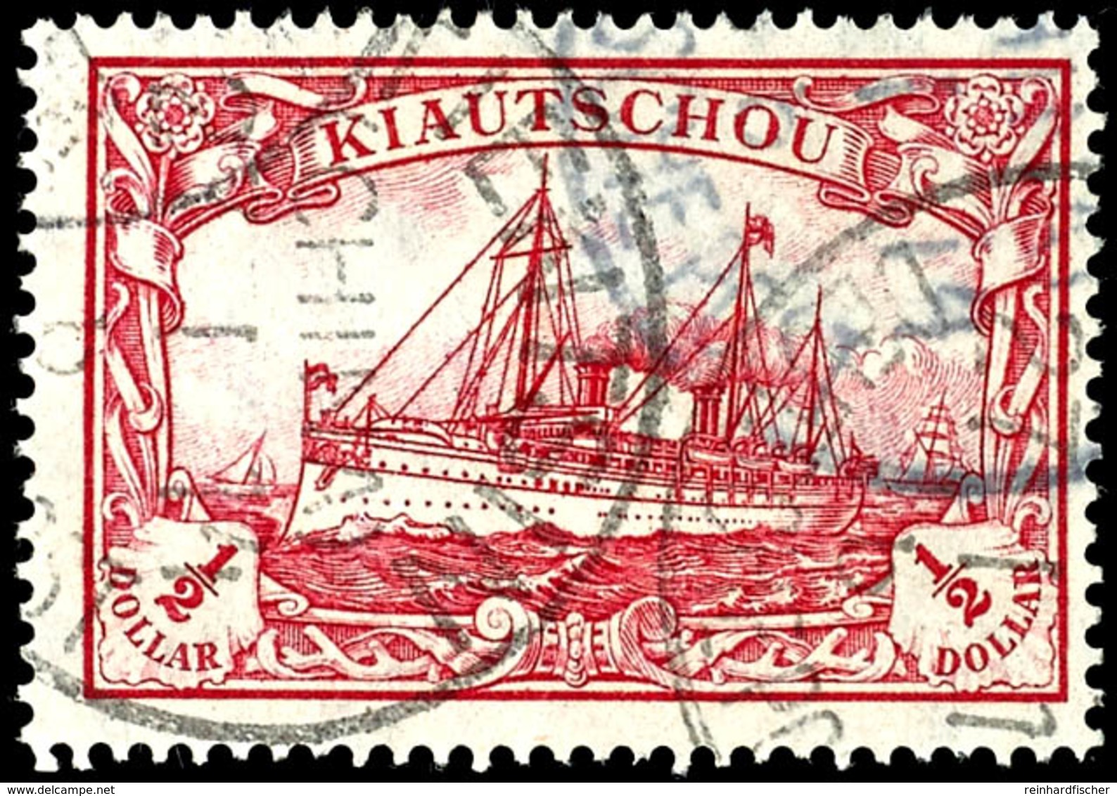 3689 TIENTSIN (CHINA), Fremdentwertung Auf 1/2 Dollar Kaiseryacht Mit Wasserzeichen, Katalog: 34IA O - Kiauchau