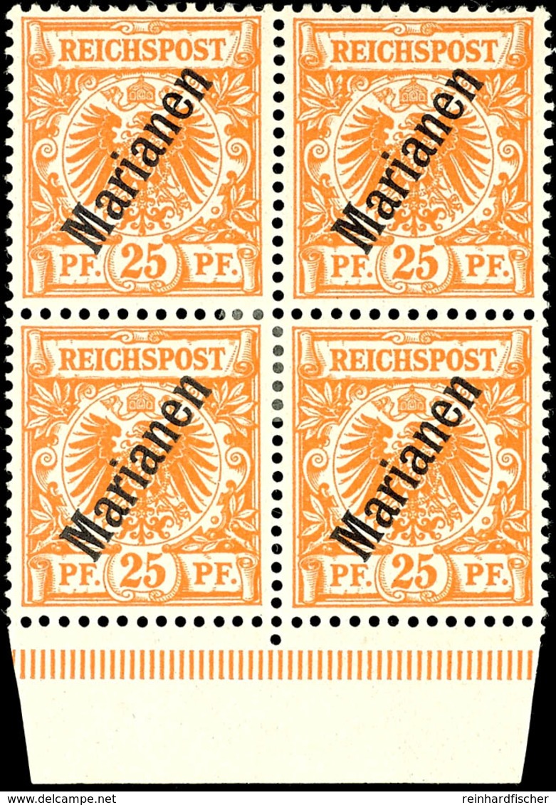 3701 25 Pf Steilaufdruck, Viererblock Vom Unterrand Tadellos Ungebraucht, Mi. 300,--, Katalog: 5II(4) * - Marianen