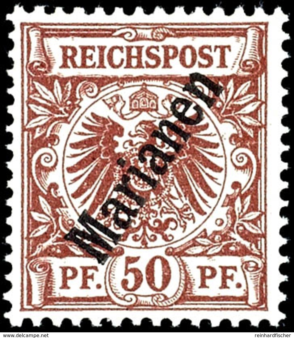 3704 50 Pfg Krone/Adler Schrägaufdruck, Luxus, Geprüft Steuer BPP, Mi. 220,-, Katalog: 6II ** - Marianen