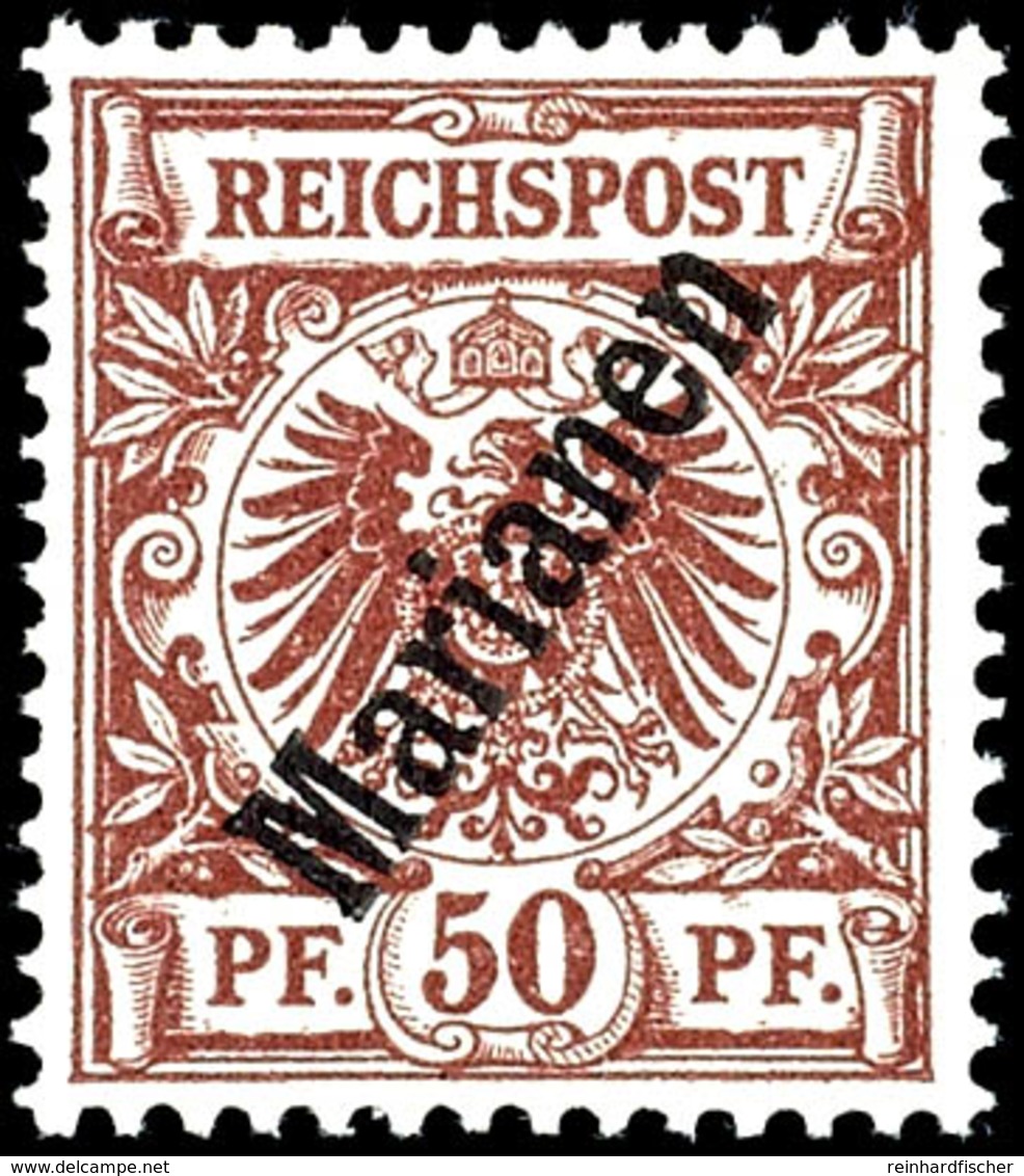 3704 50 Pfg Krone/Adler Schrägaufdruck, Luxus, Geprüft Steuer BPP, Mi. 220,-, Katalog: 6II ** - Mariana Islands