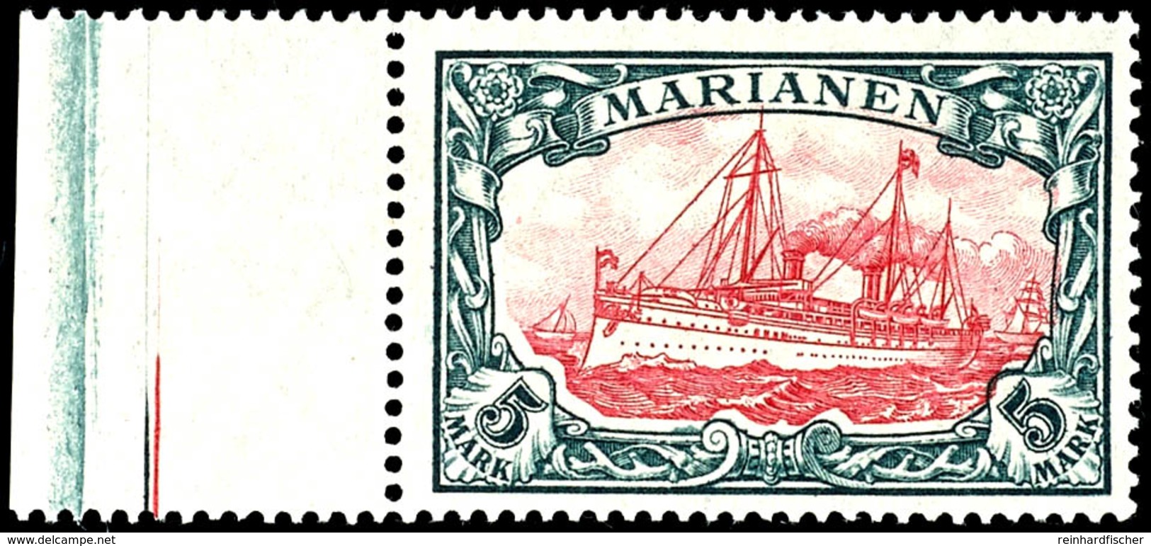 3707 5 Mark Kaiseryacht Mit Wasserzeichen, Zähnung 26:17, Linkes Randstück, Luxus Postfrisch, Mi. 300,-, Katalog: 21A ** - Mariana Islands