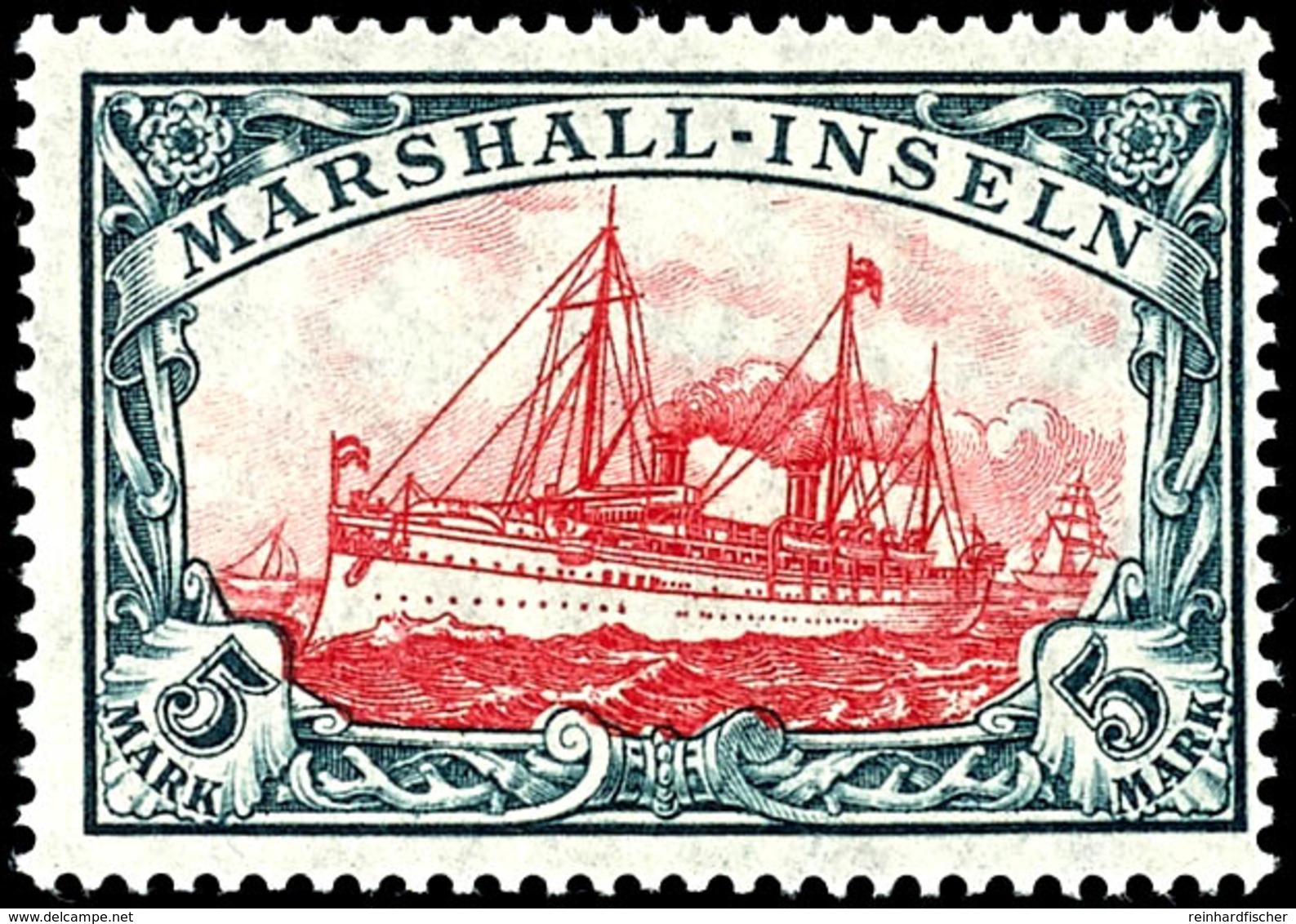 3735 5 Mark Kaiseryacht Mit Wasserzeichen, Zähnung 26:17 Und Rahmen Type I, Mittelstück Type II, Luxus,, Unsigniert, Mi. - Marshalleilanden