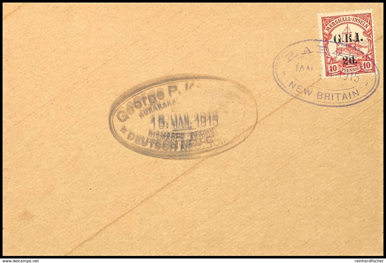 3739 2 D Auf 10 Pfg Kaiseryacht, Type I, Auf Blanko-Umschlag Mit Ovalstempel "RABAUL JAN 26 1915", Tadellos, Katalog: 3I - Marshall Islands