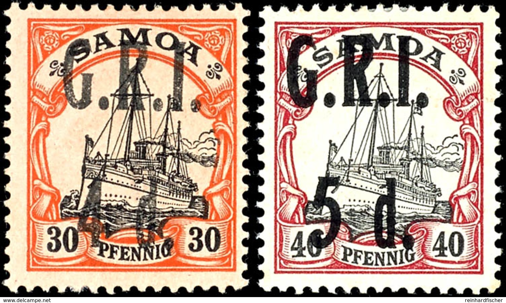 3757 1 D. Auf 10 Pf Und 4 Bis 6 D. Auf 30 Bis 50 Pf Je Tadellos Ungebraucht (6 D. Signiert), Mi. 560,--, Katalog: 3,6-8  - Samoa