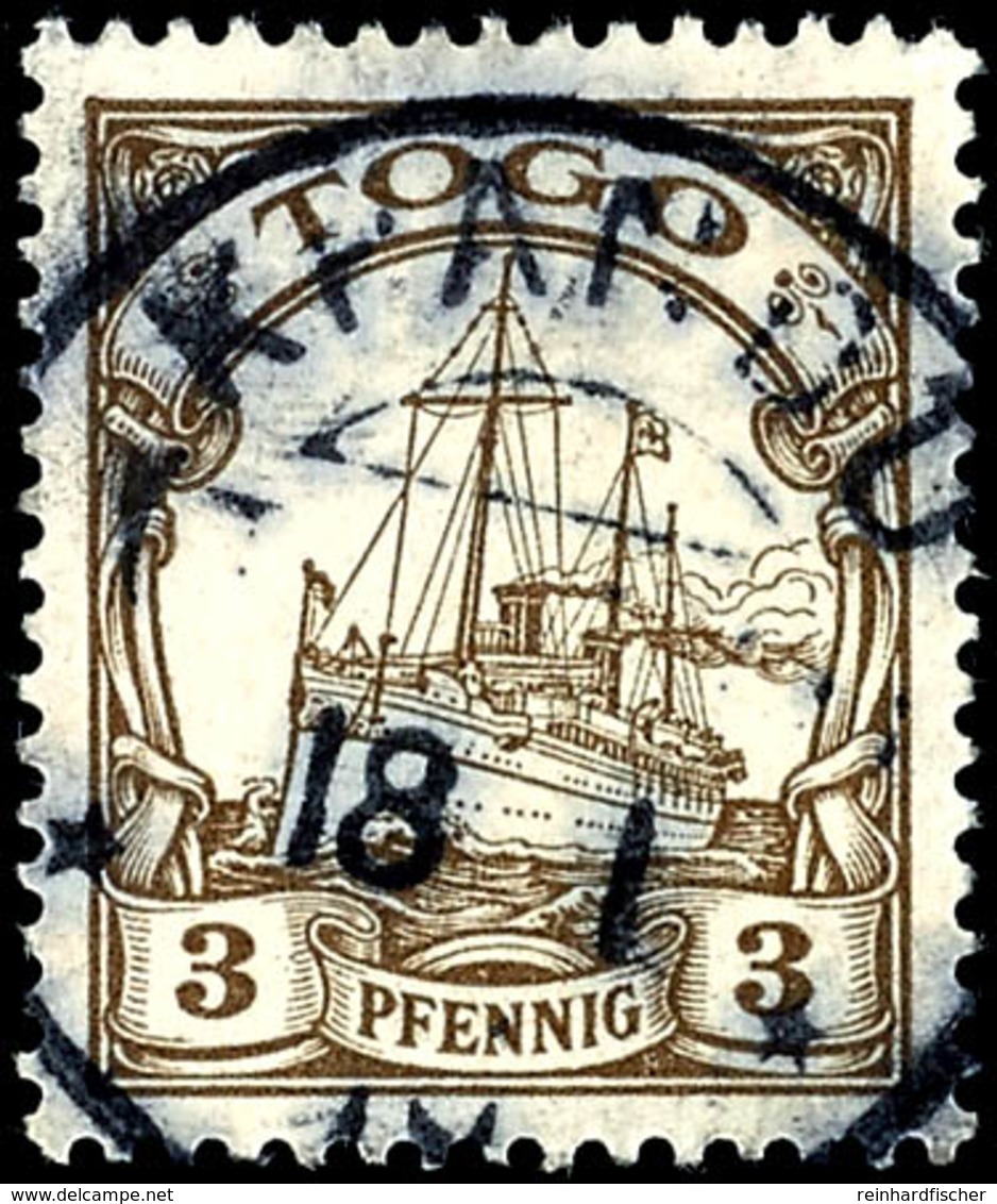 3785 KPANDU (TOGO) 18 1 10 - Zentrischer Abschlag Auf Tadelloser 3 Pfg Kaiseryacht, Fotobefund Jäschke-Lantelme BPP (201 - Togo