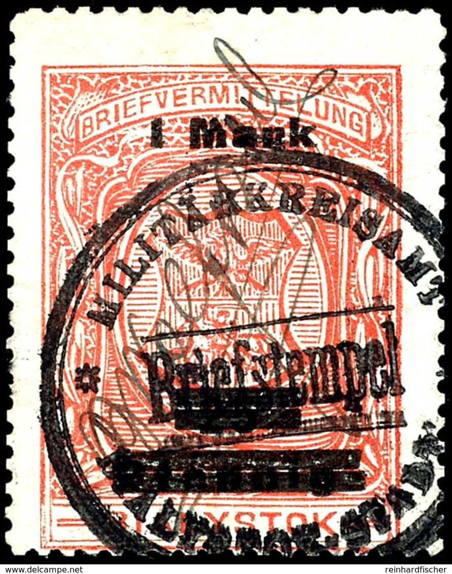 3827 1 M. Auf 25 Pf. Lilarot Mit Namenszug, Linksseitig Einige Zähne Verkürzt, Gest., Mi. 600,-, Katalog: 2II O - Andere & Zonder Classificatie