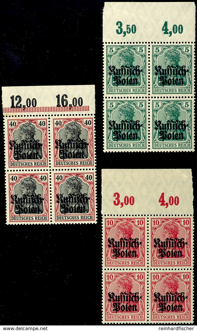 3829 5, 10 Und 40 Pf. Je Als Plattendruck-Oberrand-Viererblocks, Nr. 5 In Typ B, Tadellos Ungefaltet, Mi. 194.-, Katalog - Sonstige & Ohne Zuordnung