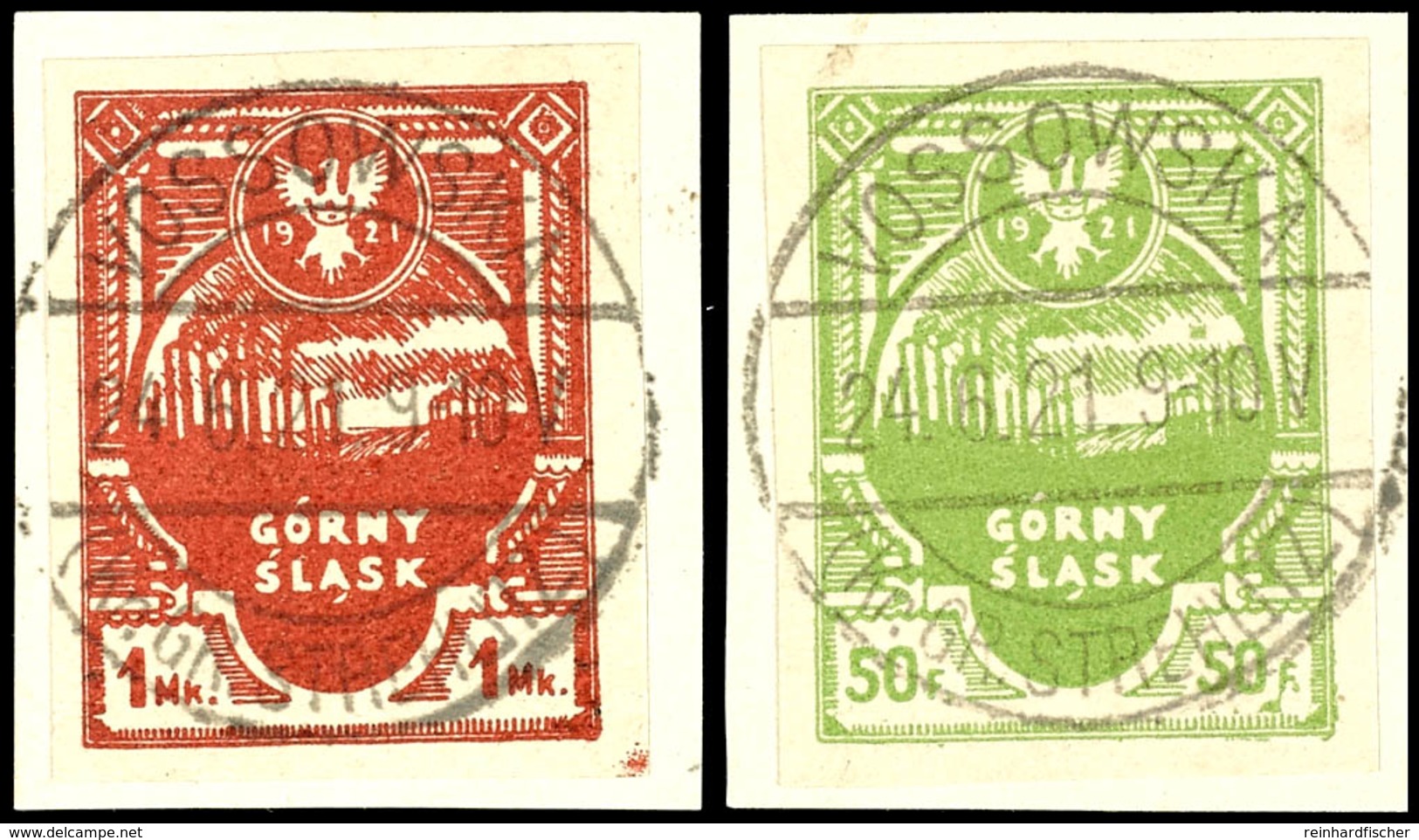 3875 10 F. - 1 Mk. Ungezähnt, Je A. Briefstück Gest. "VOSSOWSKA 24.6.21", Mi. 400.-, Katalog: 1/7B BS - Andere & Zonder Classificatie