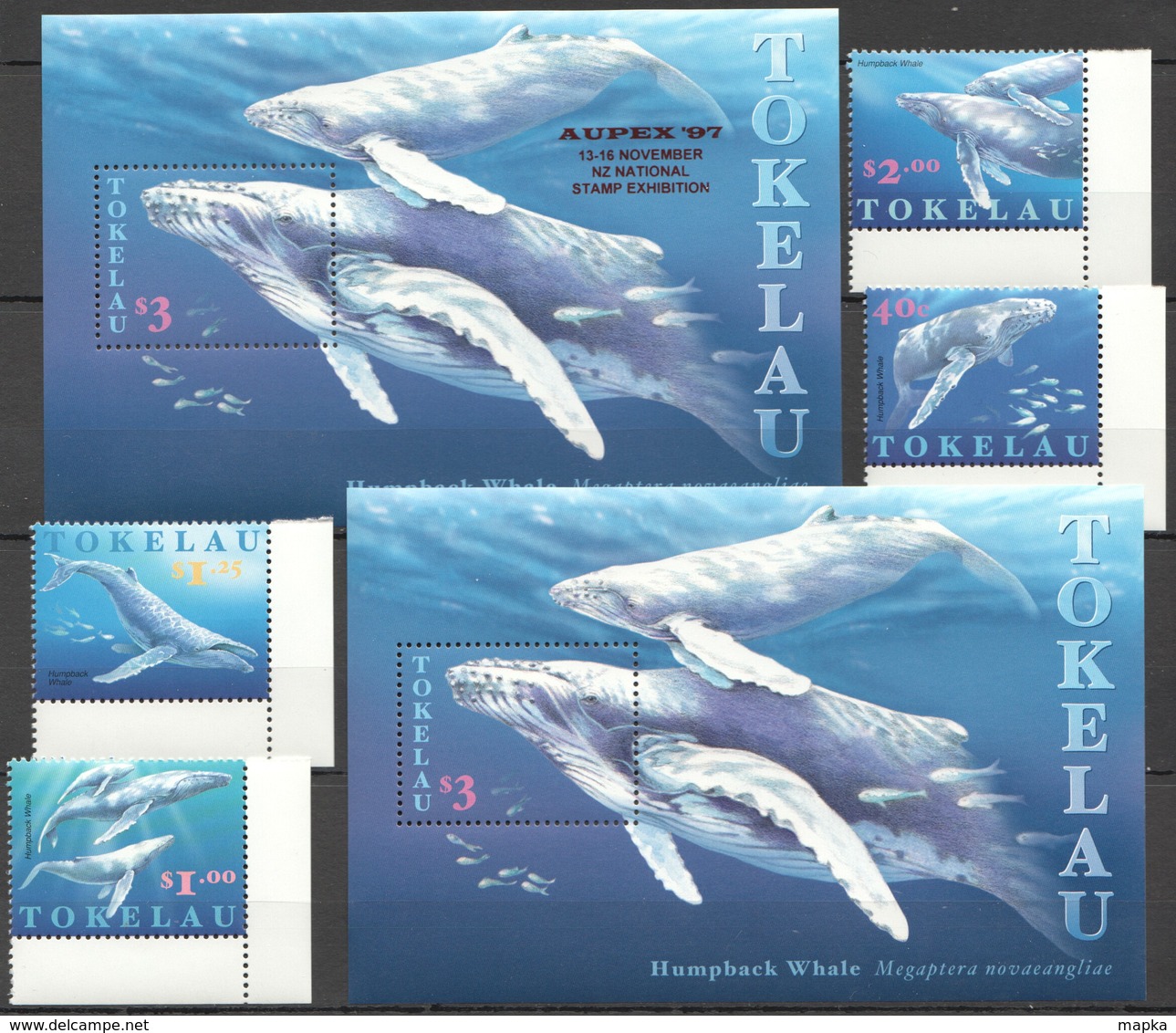 V1244 TOKELAU FISH & MARINE LIFE HUMPBACK WHALE AUPEX 97 !!! 1SET+2BL MNH - Whales