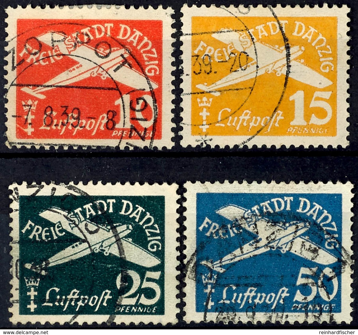 4002 1938, Flugpost, Gest., Mi. 100.-, Katalog: 298/301 O - Andere & Zonder Classificatie