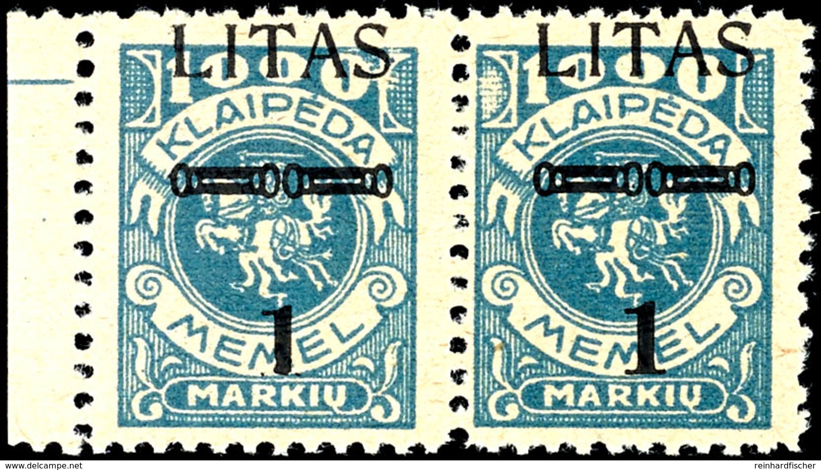 4062 1 Litas Auf 1000 M. Freimarke, Waagerechtes Paar, Besonderheit "vertikaler Versatz Des Überdrucks", Tadellos Postfr - Memel (Klaïpeda) 1923