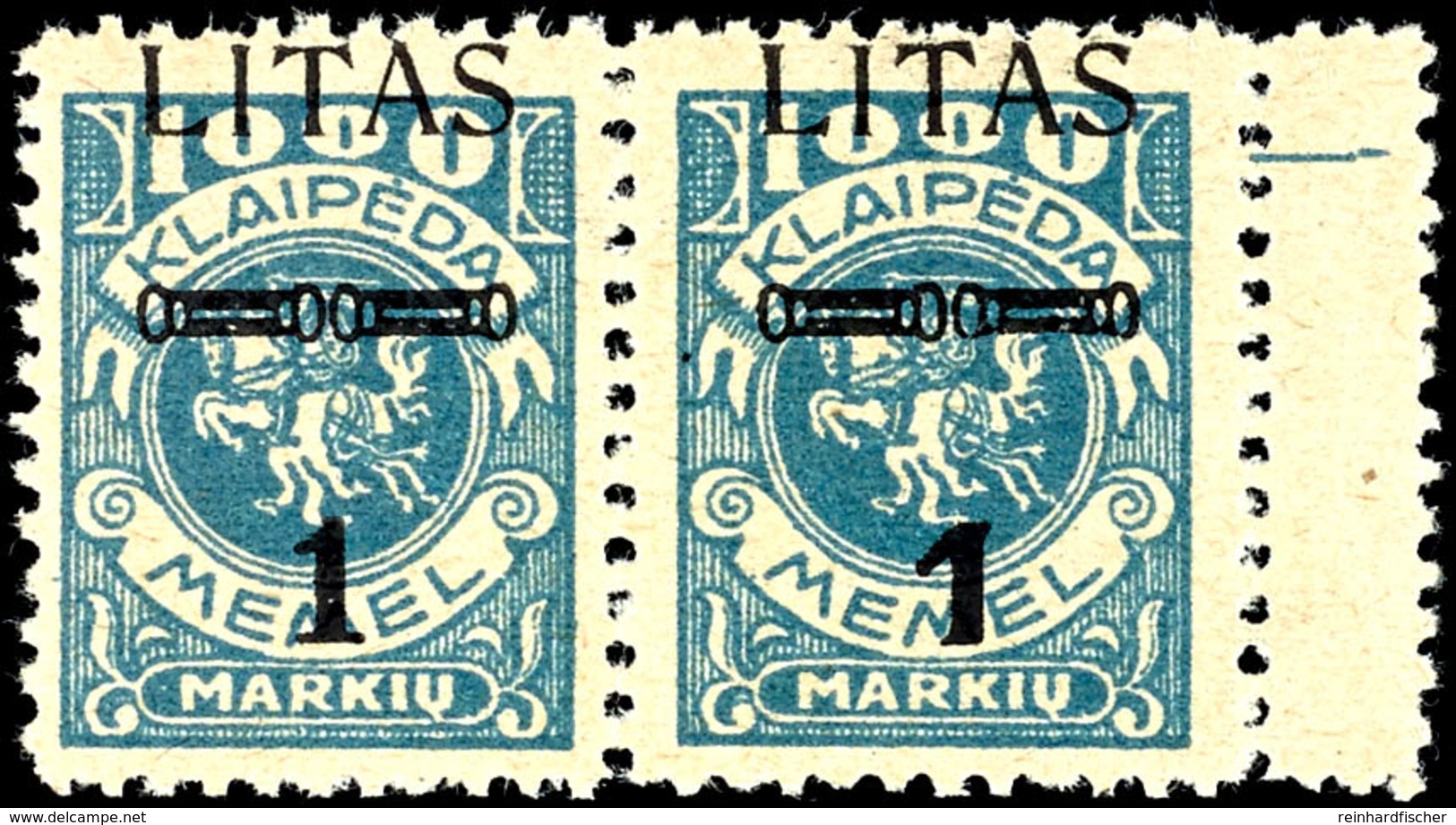 4063 1 Litas Auf 1000 M. Freimarke, Waagerechtes Paar Mit Rechts Anhängendem Zwischensteg, Linke Marke Aufdruck In Type  - Klaipeda 1923