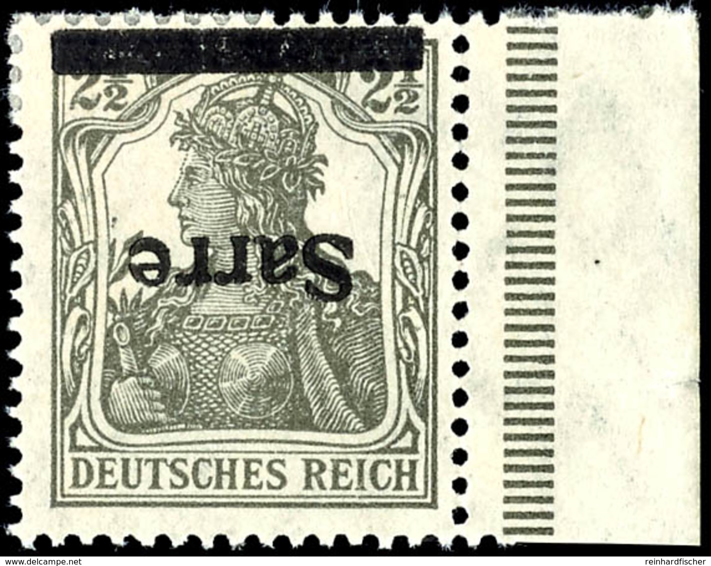 4078 2 1/2 Pf Germania Sarre, Aufdruck Kopfstehend, Tadellos Ungebraucht Mit Falzrest, Gepr. Dr. Dub (doppeltes Käferzei - Andere & Zonder Classificatie