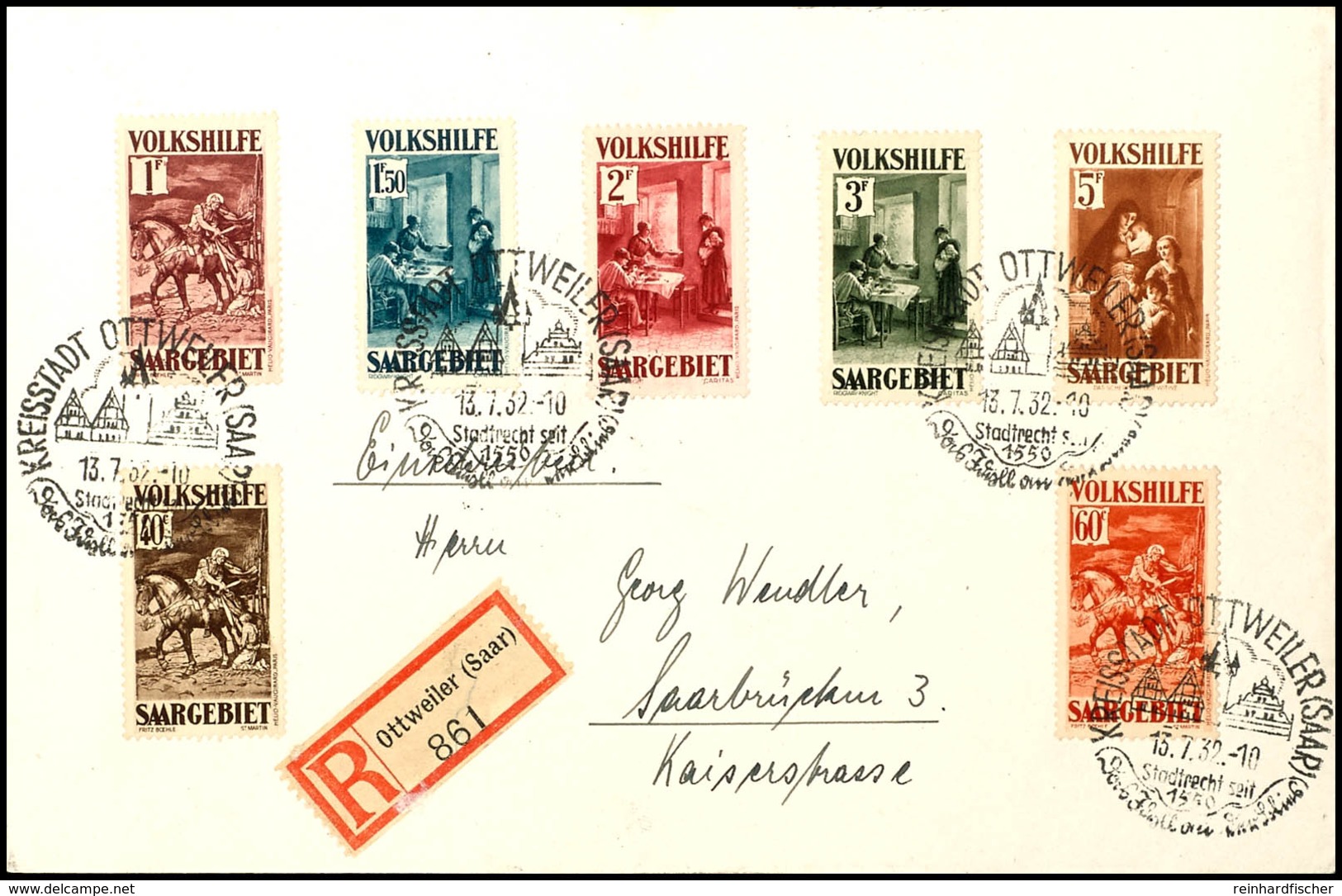 4141 40 C. Bis 5 Fr. Volkshilfe 1931, Kompletter Satz Auf R-Brief Von Ottweiler Mit Sonderstempel "Kreisstadt Ottweiler  - Andere & Zonder Classificatie