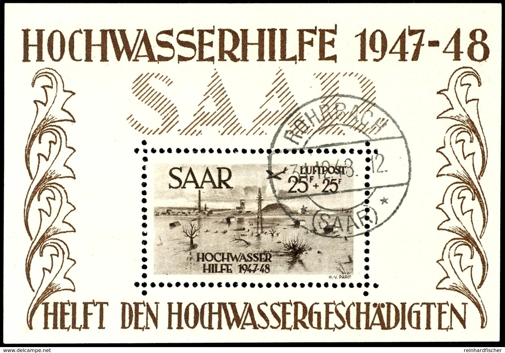 4178 Blockausgabe 25 + 25 Fr. Hochwasserhilfe, Tadellos Gestempelt "ROHRACH  31.12.48", Fotoattest Ney BPP "Der Stempel  - Other & Unclassified