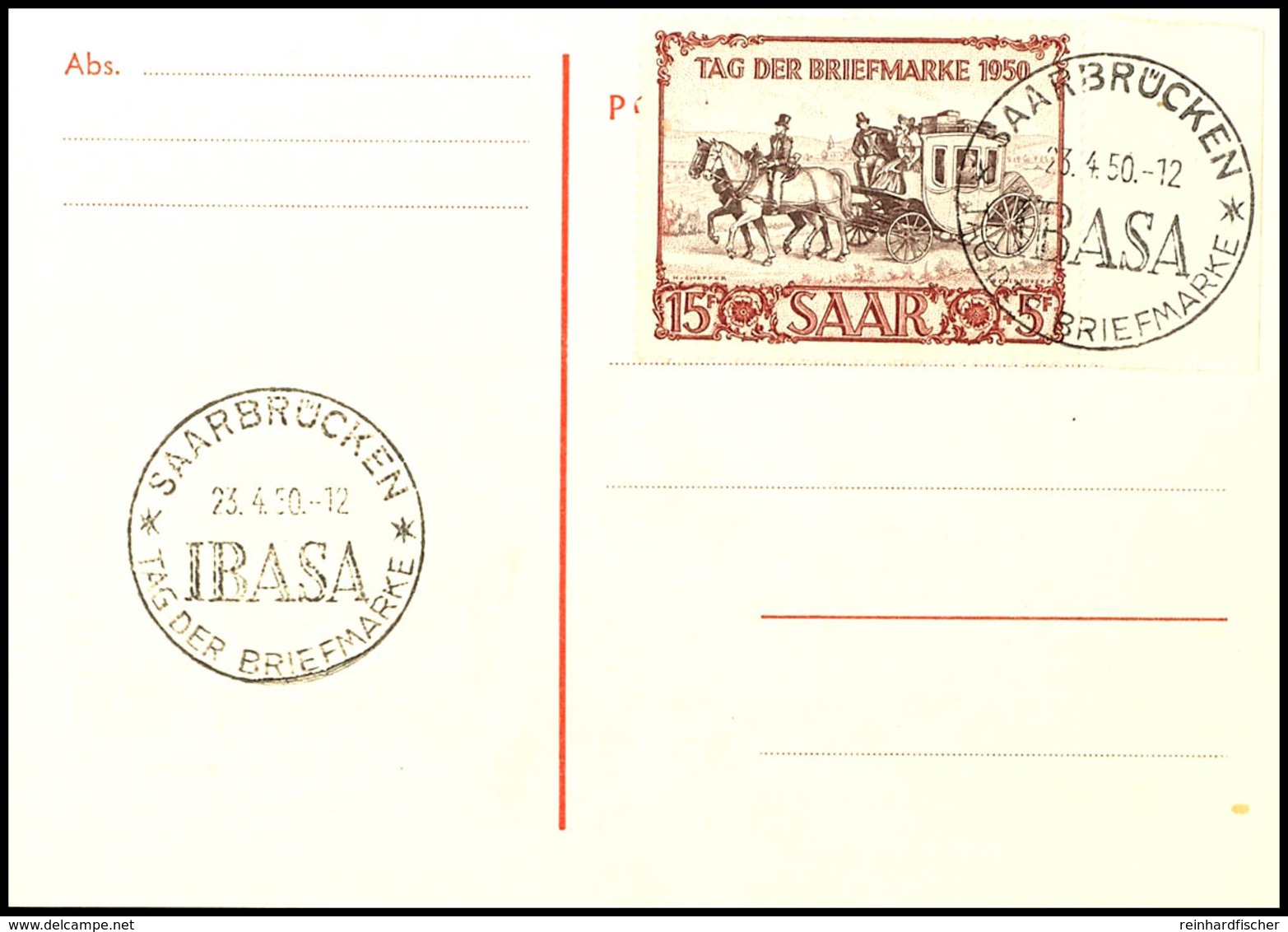 4191 15 Fr. IBASA Auf Postalisch Nicht Beförderter Maximum-Karte Mit ESST "SAARBRÜCKEN 23.4.50", Tadellos, Neuer Fotobef - Other & Unclassified