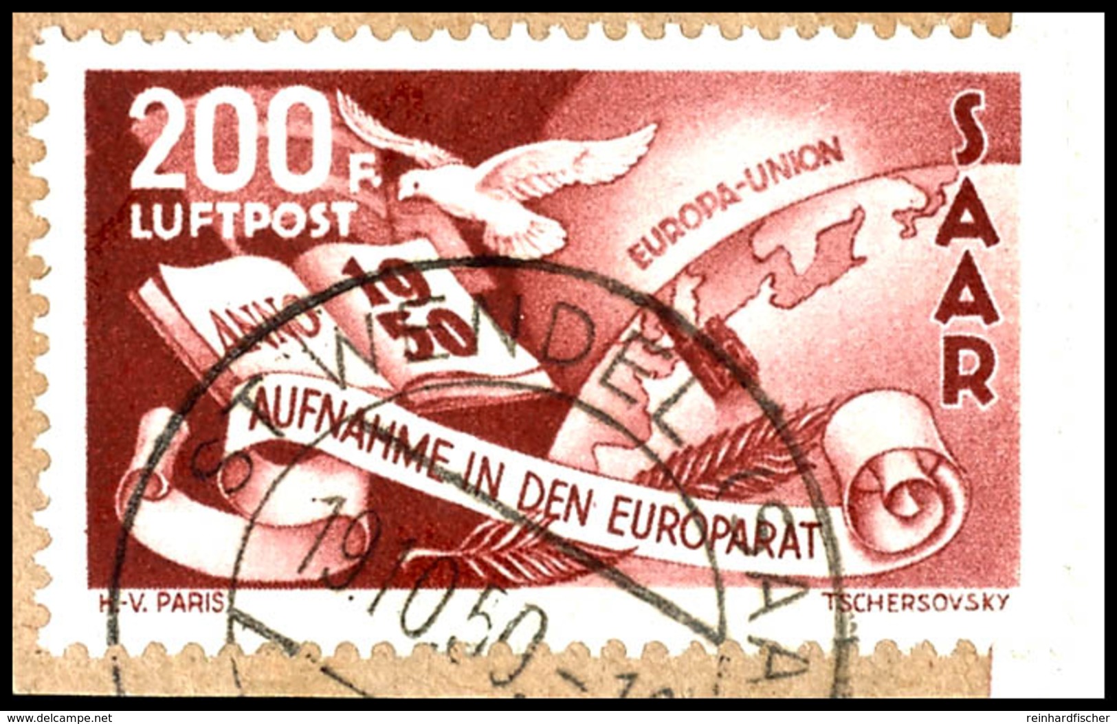 4197 200 Fr. Europarat Flugpostmarke, Plattenfehler I "weißer Punkt Hinter Währungsbezeichnung F" (Feld 15), Tadellos Ge - Other & Unclassified